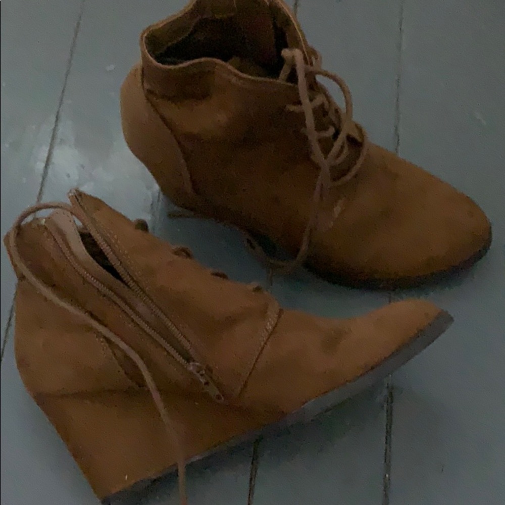 Brown suede wedge booties